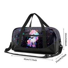 彩虹獨角獸與星星印花女童兒童旅行行李袋，拉鍊大容量手提袋，附頂部提把、肩背帶與前口袋，適合健身與旅行 - UNICORN-6 - 查看 4