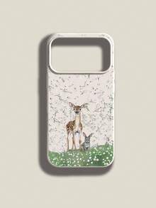 1pc Creative Fashion Full Screen Floral Deer Rabbit Lawn Pattern Phone Case, Liquid Large Hole Silicone Anti-Drop Soft Shell Suitable For Samsung A23/A24/A25/A32/33/S25 Apple 11/12/13/14/14plus/15/15plus/16/16plus/7/8plus/17/17pro And Other Models Protective Cover - Multicolor - View 1