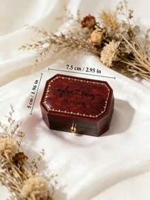 Personalized PU Leather Ring Box With Dual Slot Design, This Faux Leather Engagement Ring Storage Box Is Lined With Soft Fabric, Perfect Keepsake For Wedding Proposal And Ideal Anniversary Gift For Couples On Valentine's Day - Multicolor - View 11