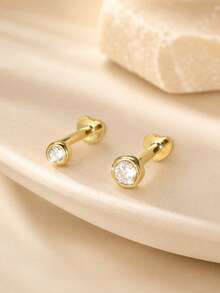 AnlaScheer 1pc Round Flat Back Ear Stud, 925 Sterling Silver Low Allergy Threaded Cartilage Helix Ear Piercing Jewelry, Women's - Gold - View 6