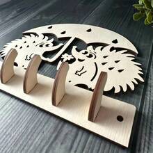 Wooden Hedgehog Couple Key Holder Wall Mount, Umbrella Shape Cute Hedgehog Key Hook Rack, Farmhouse Entryway Key Organizer Hook, Decorative Wall Hanging Key Holder For Home Entrance Decor - Multicolor - View 5