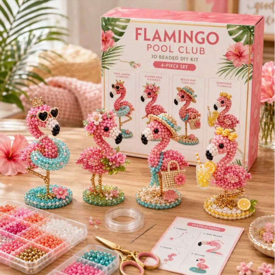 3D Beaded Animal DIY Kit, 4-Piece Set, Cow/Bird/Animal Beaded Sculpture Craft Kit, Includes All Materials, Perfect For Beginners, Fun And Relaxing Craft Activity, Gift For Adult Hobbyists, Holiday Must-Have, Home Decor, Room Decor, Halloween - Multicolor - View 1
