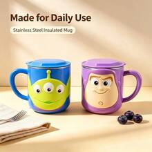 Disney Buzz Lightyear 3D Stainless Steel Inner Cup With Handle And Lid, Beverage Coffee Cup With Measurement Lines, Classic Toy Story, Alien Pattern Design, Easy To Clean Cup, Ideal Birthday Gift, Back To School Gift - Multicolor - View 3