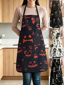 4pcs Halloween Print Kitchen Apron, Dancing Skeleton & Jack‑O‑Lantern Pattern Adjustable Cooking Apron, Funny Spooky Party Cosplay Decor Apron - Multicolor - View 14