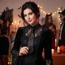 1pc Dark Gothic Style Black & Red Crystal Rhinestone Chain With Satin Decor Tie, Buckle Adjustable, Suitable For Halloween Party, Cosplay Outfit, Photo Shoot - Black - View 2