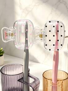 Minimalist Fashion Polka Dot Toothbrush Holder/Multi-Color Polka Dot Toothbrush Cap/Portable Toothbrush Accessory/Home And Travel Toothbrush Protective Cover/Cute Toothbrush Storage Clip/Home Organization/Travel Essential/Cute Design/Fashion Storage/Transparent Protective Cover/Toothbrush Box/Family User/Oral Care Accessory - Multicolor - View 4