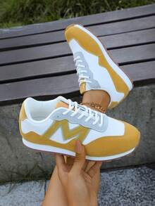 Women Casual Sneakers, Lace Up Walking Shoes - Yellow - View 6