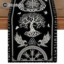 1pc, Theme Table Runner, Viking Style Printed Microwave Dust Cover, Protective Cover, Rectangular Tablecloth, Washable, Suitable For Home Dinner, Coffee Table, Kitchen And Dining Room Decor, Dining Table Decoration Party, Home Decor, Outdoor Patio Table Runner Decoration, Entryway Decor, Fireplace Cloth Decoration - Black - View 14