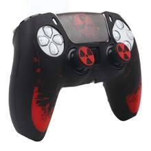 Black Red Radioactive Warning Sign Splatter Controller Skin Cover For Playstation 5 Controller, Anti-Slip Ergonomic Soft Rubber Protective Shell, RALAN 1 Controller Protector Case+2 Customised Thumb Grips Caps +Customised Stickers - View 8
