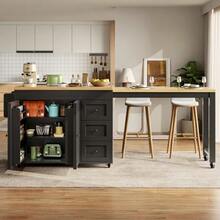 Extendable Kitchen Island With Storage 116–179.5 Cm, Extendable Countertop Up To Max. 69.5 Cm, With 3 Drawers, Side Snack Shelves & Casters, White/Black - Black - View 12
