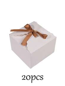 10/20/30pcs Wavy Edge Kraft Paper Gift Boxes With Ribbon Bow, Square Dessert Packaging Boxes, Multi-Purpose Gift Containers, Suitable For Wedding Favors, Holiday Parties, Handmade Gift Wrapping - Kraft Paper Gift Box - View 10