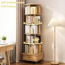 Estantería Giratoria con 5 Niveles, Librería Giratoria de 360 Grados°Función de rotación, estantería giratoria que ahorra espacio para espacios pequeños - para dormitorio, sala de estar, hogar y oficina, color nogal. - Madera + 6 + MDF - Ver 7