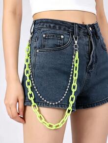 1PC Street Punk Fluorescent Green Two-Layer Pants Chain With Ball Chain, Fashion Accessory For Jeans, Shorts And Skirts - Green - View 3
