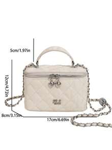 BEIKAMU 1pc Niche Design Rhombus Pattern Handheld Box Bag, New Season Lipstick Coin Purse, Elegant Chic Chain Shoulder Crossbody Bag - White - View 3