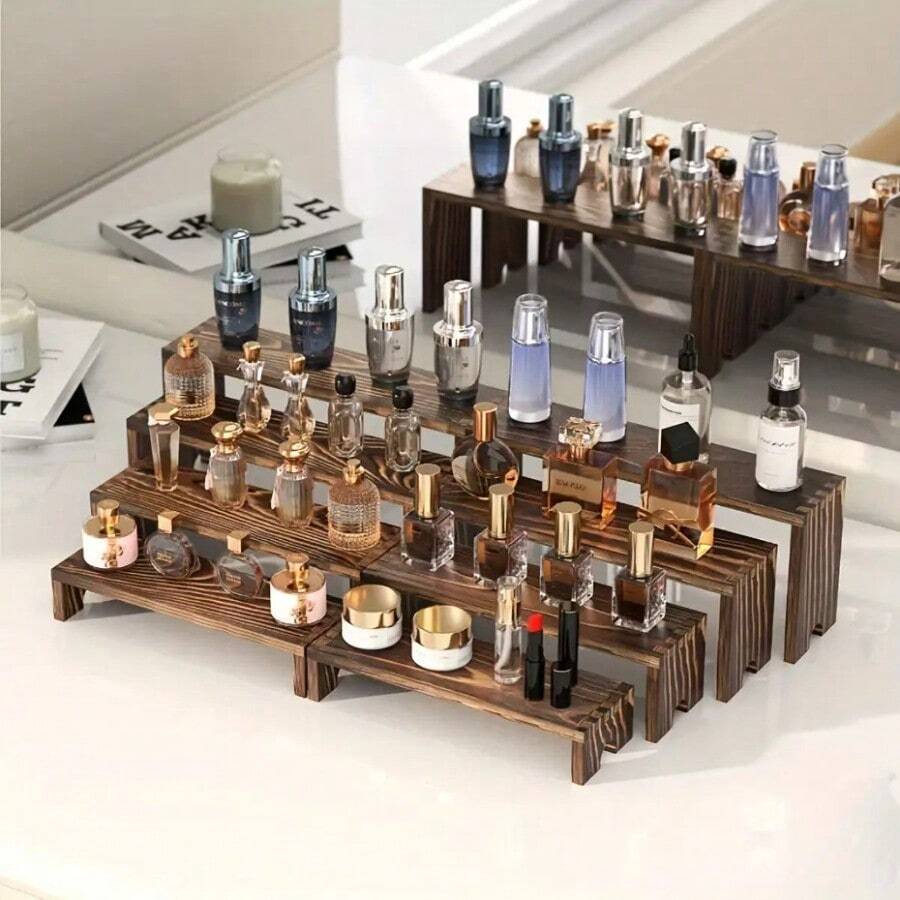 4 Buah Rak Display Kayu Bertingkat Besar, Cocok untuk Berbagai Acara Pameran | Rak Penyimpanan Parfum yang Dapat Ditumpuk, Unisex | Rak Display Dekoratif | Set Display Meja Kayu | Rak Display Pesta - 4pcs - View 1