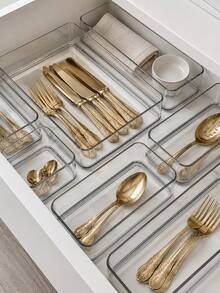 12/8/5pcs Cutlery Storage Box, Cabinet Drawer Storage Basket, Silverware Cutlery Storage Box, Knife And Fork Storage Rack, Kitchen Storage Rack, Cutlery Storage Accessories, Kitchen Small Tools, Gifts - Multicolor - View 1