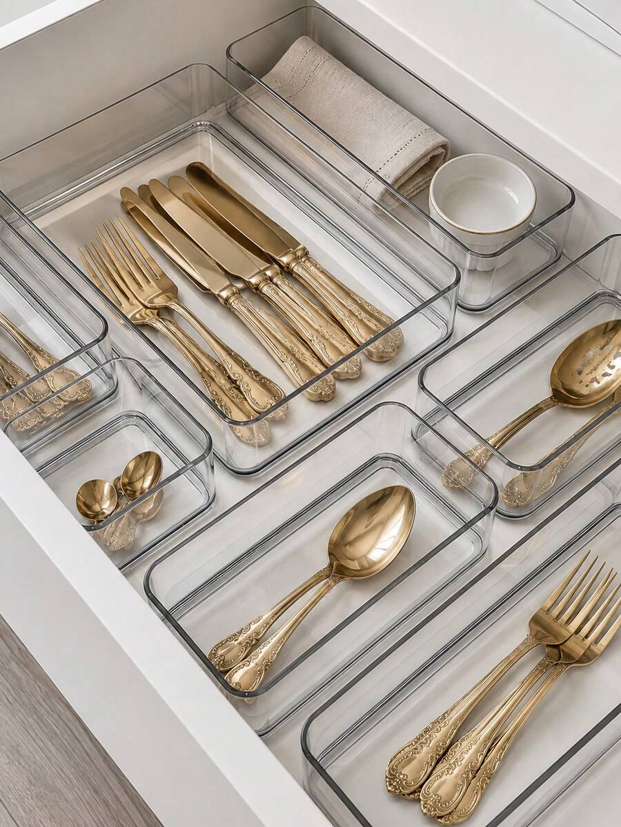 12/8/5pcs Cutlery Storage Box, Cabinet Drawer Storage Basket, Silverware Cutlery Storage Box, Knife And Fork Storage Rack, Kitchen Storage Rack, Cutlery Storage Accessories, Kitchen Small Tools, Gifts - Multicolor - View 1