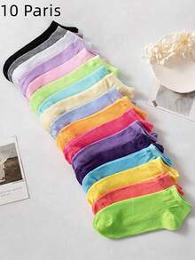 1/5/10/20 Pairs Random Solid Color Vertical Striped Sweat-Absorbent Soft Versatile Women's Short Socks Boat Socks - Multicolor - View 12