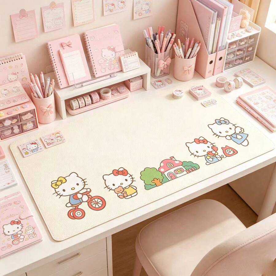 SANRIO 1PC/2PCS Random Color Cartoon Cat Extra Long Desk Mat, Fresh Light Background With Multiple Cute Cartoon Cat Illustrations, Waterproof & Wear-Resistant Material, Easy To Clean Stains, Non-Slip Bottom, Suitable For Students Daily Writing Practice, Computer Office Mouse Use, Planner Sticker Tape Collage Creation, Doodle Painting, Desk Surface Scratch Protection, Dormitory Desktop Decoration, Home Study Office Handmade DIY Universal Cute Cartoon Large Desk Pad - A-random Color - View 1