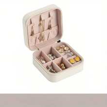 1pc White Minimalist Portable Jewelry Box For Women, Mini Jewelry Storage Box With Zipper Compartments, PU Jewelry Case, Anti-Oxidation Velvet Lining, Earring Necklace Ring Partition Storage, Travel Jewelry Pouch, Home Small Earring Bracelet Organizer Box, Portable Jewelry Storage Box - Jewelry Box - View 9