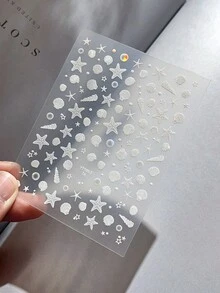 Shell Pearl Starfish Shell Nail Stickers, Minimalist Sparkling Cute Starfish Decorative Stickers, Ocean Series Colorful Shell Conch Nail Stickers, Premium Shell Pearl Starfish 3D Embossed Nail Stickers - Ocean - View 6