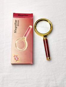 1 pieza Lupa de alta definición 90X con mango de madera, regalo de lectura para volver a la escuela, lupa con borde de metal grueso - Multicolor - Ver 9