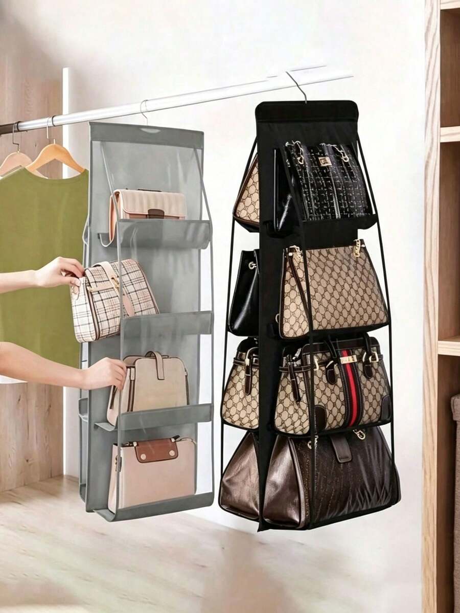 1/2 buah Organizer Tas Tangan Multi-Lapisan 6/8 Grid dengan 8 Kantong - Rak Penyimpanan Gantung Lipat dari Kain Oxford, Organizer Lemari Hemat Ruang untuk Tas Tangan, Dompet, dan Aksesoris, Desain Hitam dan Abu-abu Tahan Lama, Sempurna untuk Natal, Halloween, Thanksgiving, Organizer Penyimpanan Dompet, Rak Aksesoris, Penampilan Elegan, Struktur Kokoh, Kembali ke Sekolah - MultiWarna - View 1