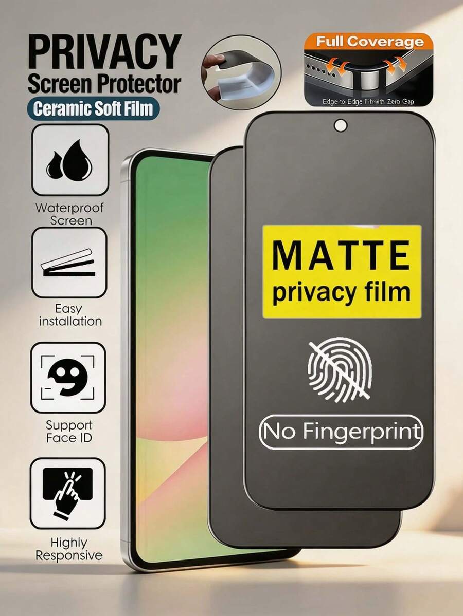 2PCS Matte Privacy Anti Peeping Ceramic Film Screen Protector Soft Film Compatible With Samsung Galaxy S26 S25 Compatible With Xiaomi 17 15C A7 Anti-Fingerprint, Scratch-Resistant, Bubble-Free Insctallation Privacy Protection [International Version, Non Local Version]