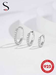 3pcs/Set Multi-Size 925 Sterling Silver Cubic Zirconia Earrings Set, Exquisite Daily Jewelry For Women - Silver - View 4