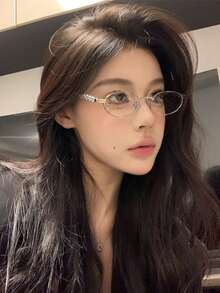 1對女款橢圓形鑲鑽眼鏡，高端金屬心形鑲鑽鏡框，優雅裝飾風格，度假配件 - 彩色 - 查看 8