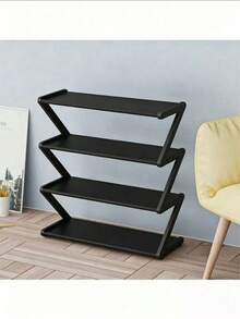 1pc 4-Tier Z-Shaped Shoe Rack, Plastic Side Frame With Thickened Non-Woven Fabric Shoe Layers, Tool-Free Assembly, Large Capacity Floor Storage Rack, Lightweight Stackable Space-Saving Shoe Cabinet, Suitable For Entryway, Bedroom, Dorm, Closet, Living Room Storage, Can Hold Sneakers, Slippers, High Heels, Children's Shoes, Multi-Functional Home Storage Rack - Black - View 12