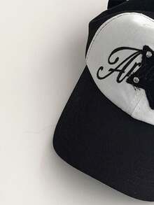 1pc Letter Embroidered Wide Brim Baseball Cap, Spring/Summer Travel Face-Slimming Colorblock Baseball Cap, Men's American Style Sun Hat, Hip-Hop Colorblock Baseball Cap - Multicolor - View 10