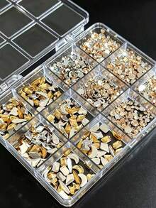 Set Dekorasi Kuku Rhinestone 12 Kotak, Potongan Dekorasi Kuku Warna Champagne, Berbagai Bentuk, Perlengkapan Seni Kuku 3D DIY - Sampanye - View 7