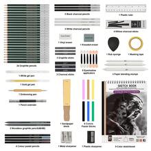 54/75-Pack Sketch Drawing Pencils Kit With 3-Color Sketchbook,Include Graphite,Pastel,Charcoal Pencils And Blending Tools,Pro Art Drawing Supplies For Adults Artists,Ideal For Sketching Shading - 54 Piece Sketch Set - View 6