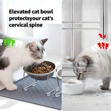 Cat 304 Stainless Steel Elevated Bowl, 15° Tilted Design Neck-Protecting Healthy Feeding Bowl, Shatter-Proof And Anti-Drop Pet Bowl - 600ml - View 4