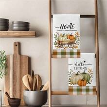 2件組 Hello Autumn 系列印花廚房毛巾，水彩風 40*60cm 長方形超細纖維廚房抹布、餐巾布、手巾，廚房裝飾、居家裝飾，適合送給鄰居的喬遷禮物，廚房餐巾與抹布，家居裝飾禮品 - 青檸色 - 查看 8