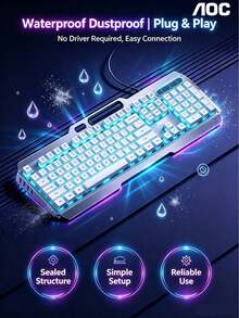 AOC Keyboard mekanik berkabel 26 tombol anti-ghosting dengan panel logam yang disikat – Mode gaming sejati memastikan tidak ada lag atau stuttering! Lampu latar yang stylish, plug-and-play, kompatibel dengan desktop dan laptop. - View 2