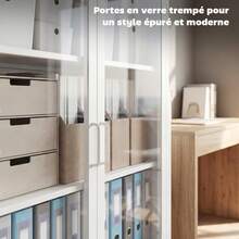 Armario de oficina con 2 puertas de cristal, 2 estantes ajustables, mueble de almacenamiento de acero, 80x40x110cm, blanco - Multicolor - Ver 6