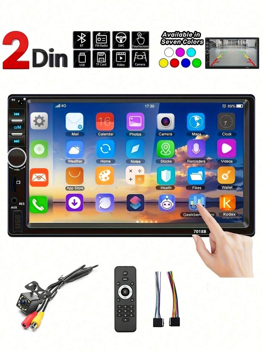 Wireless Carplay Portable Car MP5 Audio Touchscreen For All Vehicles, Supports Apple CarPlay, Android Auto, Screen Mirroring/Reverse Camera/Bluetooth/GPS Navigation/AUX (Remote Control Batteries Not Included)