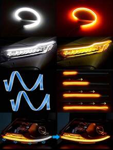 1 Pair Car LED Daytime Running Lights - 12V, Sequential Turn Signal, Compatible, Bright Yellow Flowing Light Design, Enhance Safety And Style - LED - View 5