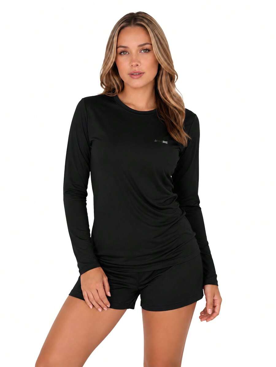 Women's Long-Sleeved T-Shirt With UV Protection SPF50 - 黑色 - 查看 1
