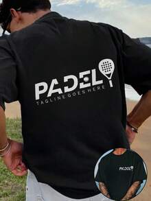 Padel Racket Graphic Print T-Shirt 100% Cotton 180 G/M² Crew Neck Breathable Regular Fit Summer Sports Leisure Shirt - 黑色 - 查看 1