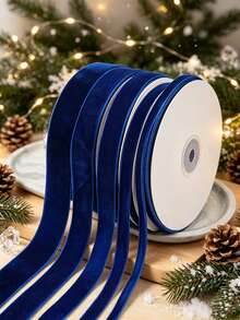 Flocked Ribbon Christmas Ribbon Suitable For Christmas Gift Wrapping, Christmas Wreath Decoration, Christmas Tree Decoration, Flocked Satin Ribbon Bows 1/4 Inch X 10 Yards (Multiple Sizes Available) With Paper Spool For Easy Storage - Dark Blue Size 10 - View 1