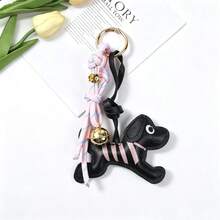 Leather Spotted Dog Keychain Pendant, Premium Padded Bell Charm With Hanging Rope, Puppy Bag Accessory - Multicolor - View 7