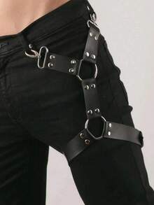 Men's PU Leather Harness Belt Gothic Punk Style Adjustable Metal Rings & Rivets Perfect For Clubwear Streetwear Cosplay & Night Out Fashion Accessory - Black - View 2