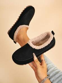 2026 Autumn/Winter Bestselling Women's Plush Trim Closed-Toe Half-Slippers, Thick Warm Anti-Slip Slouchy Mule Slides, 2-In-1 Indoor/Outdoor Versatile Thermal Lined Winter Shoes - Black - View 1