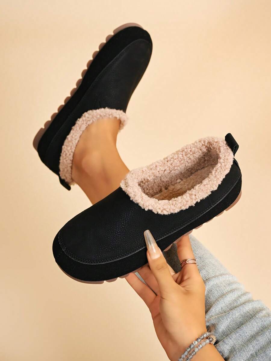 2026 Autumn/Winter Bestselling Women's Plush Trim Closed-Toe Half-Slippers, Thick Warm Anti-Slip Slouchy Mule Slides, 2-In-1 Indoor/Outdoor Versatile Thermal Lined Winter Shoes - Black - View 1