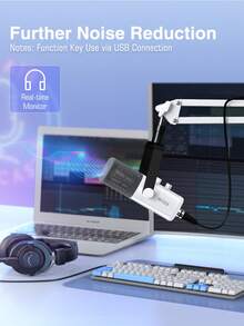 Kit de micrófono FIFINE AM8T con brazo de jirafa, micrófono dinámico cardioide de condensador para computadora, con iluminación RGB controlable, conector para auriculares, botón de silencio, adecuado para juegos, transmisión en vivo, grabación - Kit de micrófono blanco - Blanco - Ver 6