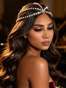 Bohemian Fashion Multi-Layer Crystal Headchain, Shiny Jewelry Accessory For Women Party,Hair Jewelry - Silver - View 3