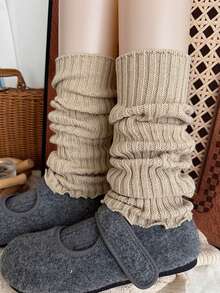 3/5 Pairs Random Women's Solid Color Ribbed Ruffle Edge High Elastic Warm Soft Knit Socks, Preppy Style, Suitable For Winter Daily Wear - Multicolor - View 4
